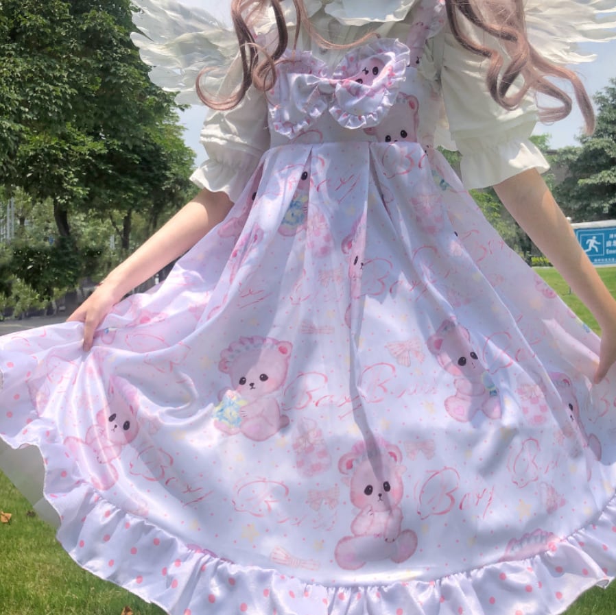 YUMEKAWA ♡ ( 2 colors ) matching cloth with white blouse and pink bare jumperskirt #set16
