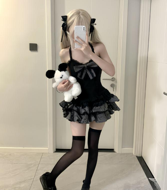 YUMEKAWA ♡ 3-piece set of top with ribbon , skirt and outerwear #set2