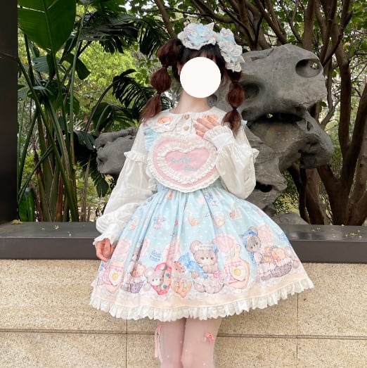 YUMEKAWA ♡ bear jumperskirt and ruffle blouse matching cloth #set23