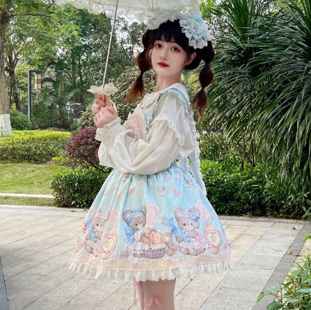 YUMEKAWA ♡ bear jumperskirt and ruffle blouse matching cloth #set23