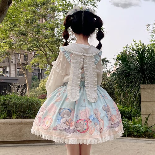 YUMEKAWA ♡ bear jumperskirt and ruffle blouse matching cloth #set23
