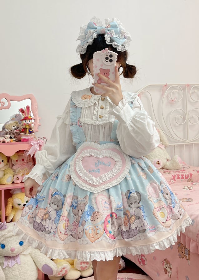 YUMEKAWA ♡ bear jumperskirt and ruffle blouse matching cloth #set23