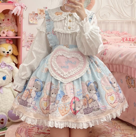 YUMEKAWA ♡ bear jumperskirt and ruffle blouse matching cloth #set23
