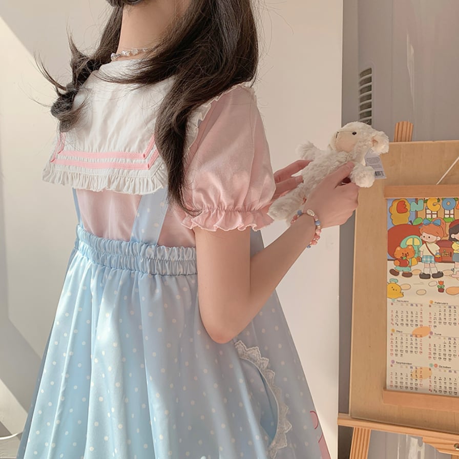YUMEKAWA ♡ ( 4 colors ) Sailor T-shirt & Coverall #set26