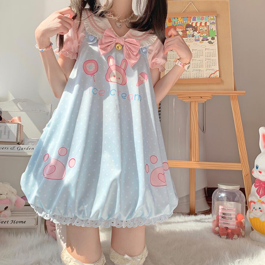 YUMEKAWA ♡ ( 4 colors ) Sailor T-shirt & Coverall #set26