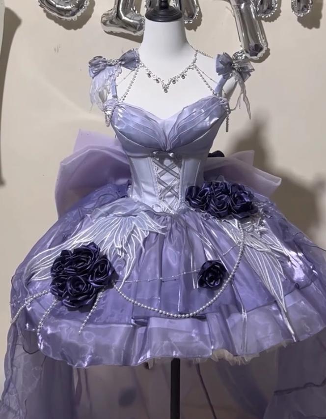 YUMEKAWA ♡ ( 5 colors ) Rose mullet dress with back ribbon #set26
