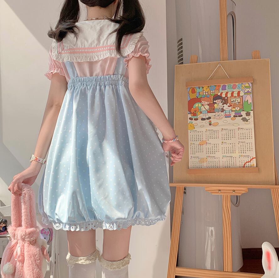 YUMEKAWA ♡ ( 4 colors ) Sailor T-shirt & Coverall #set26
