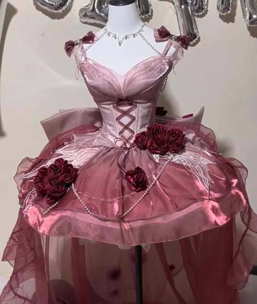YUMEKAWA ♡ ( 5 colors ) Rose mullet dress with back ribbon #set26