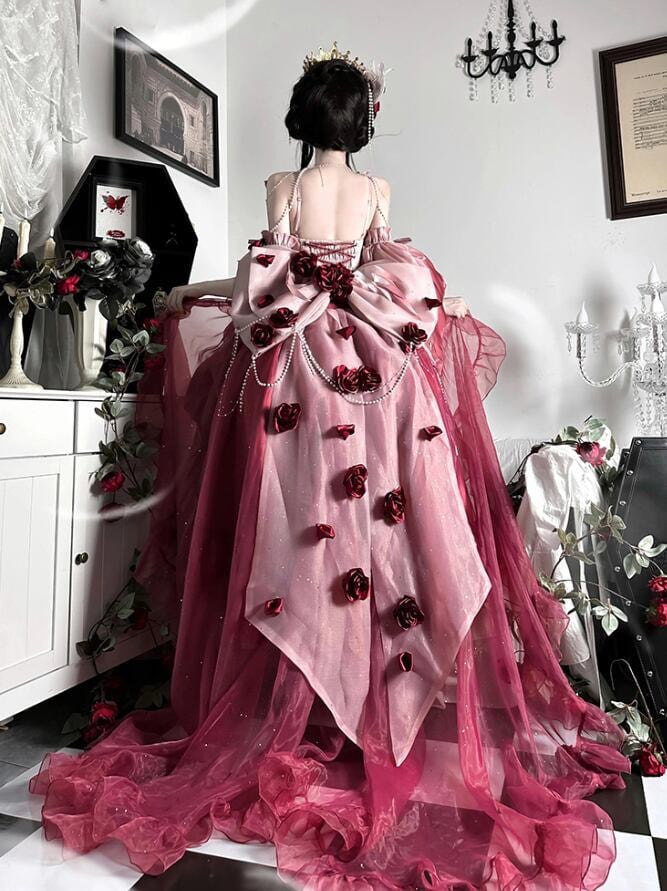 YUMEKAWA ♡ ( 5 colors ) Rose mullet dress with back ribbon #set26