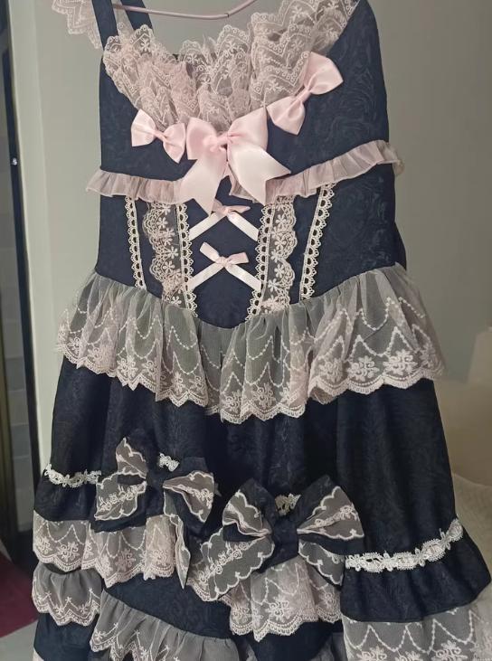 YUMEKAWA ♡ ( 4 colors ) 3 matching cloths with catsuit, ruffle blouse and jumper skirt with back ribbon #set27