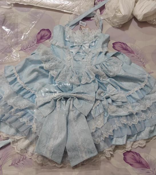 YUMEKAWA ♡ ( 4 colors ) 3 matching cloths with catsuit, ruffle blouse and jumper skirt with back ribbon #set27