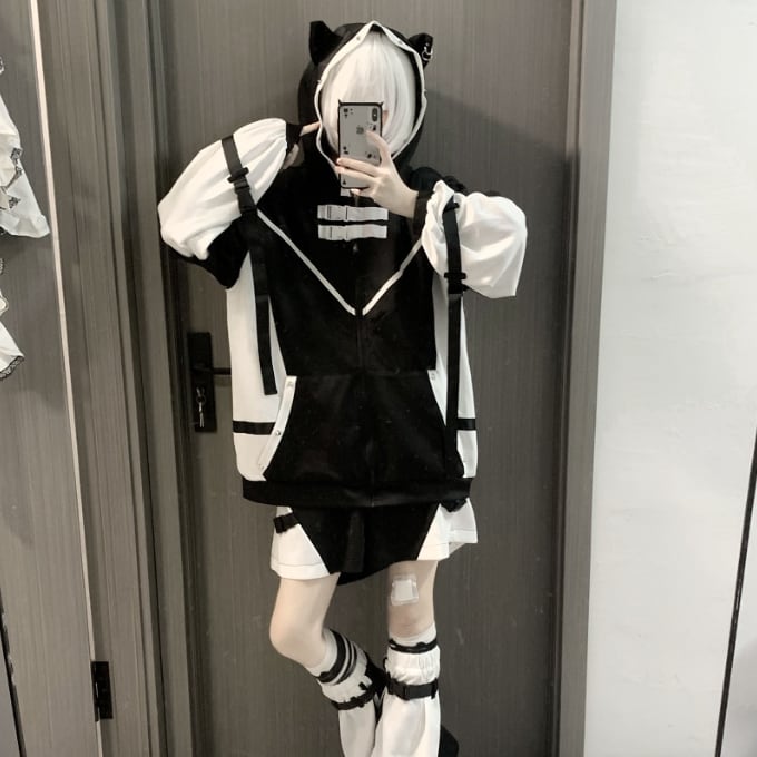 YUMEKAWA ♡ ( 2 colors ) 3 matching cloths: cat ear jacket, pants and leg warmers #set3