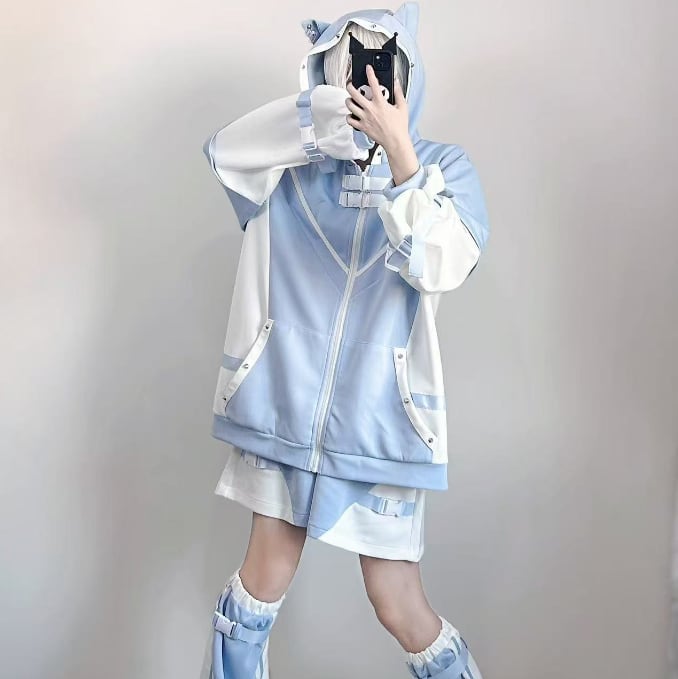 YUMEKAWA ♡ ( 2 colors ) 3 matching cloths: cat ear jacket, pants and leg warmers #set3