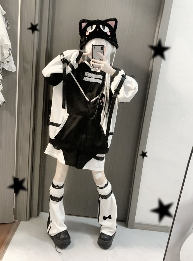 YUMEKAWA ♡ ( 2 colors ) 3 matching cloths: cat ear jacket, pants and leg warmers #set3