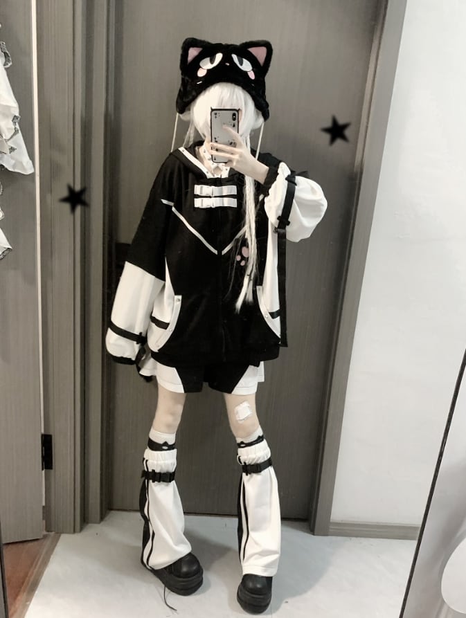 YUMEKAWA ♡ ( 2 colors ) 3 matching cloths: cat ear jacket, pants and leg warmers #set3