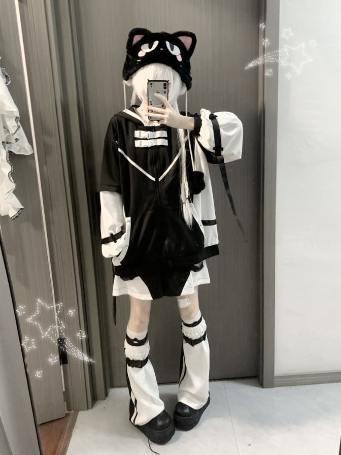 YUMEKAWA ♡ ( 2 colors ) 3 matching cloths: cat ear jacket, pants and leg warmers #set3