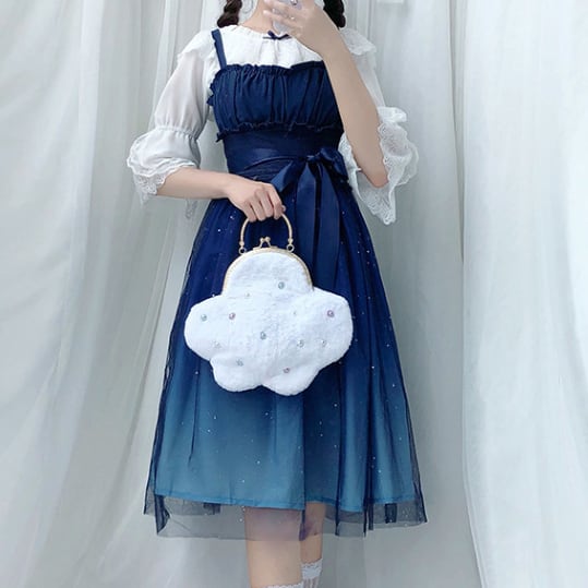 YUMEKAWA ♡ You can choose the length ♪ starry sky dress & chiffon blouse #set31