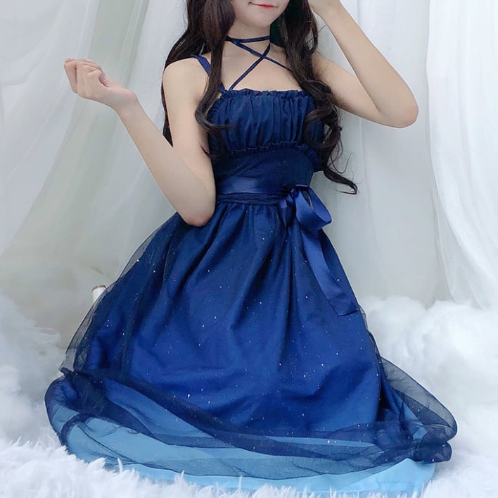 YUMEKAWA ♡ You can choose the length ♪ starry sky dress & chiffon blouse #set31