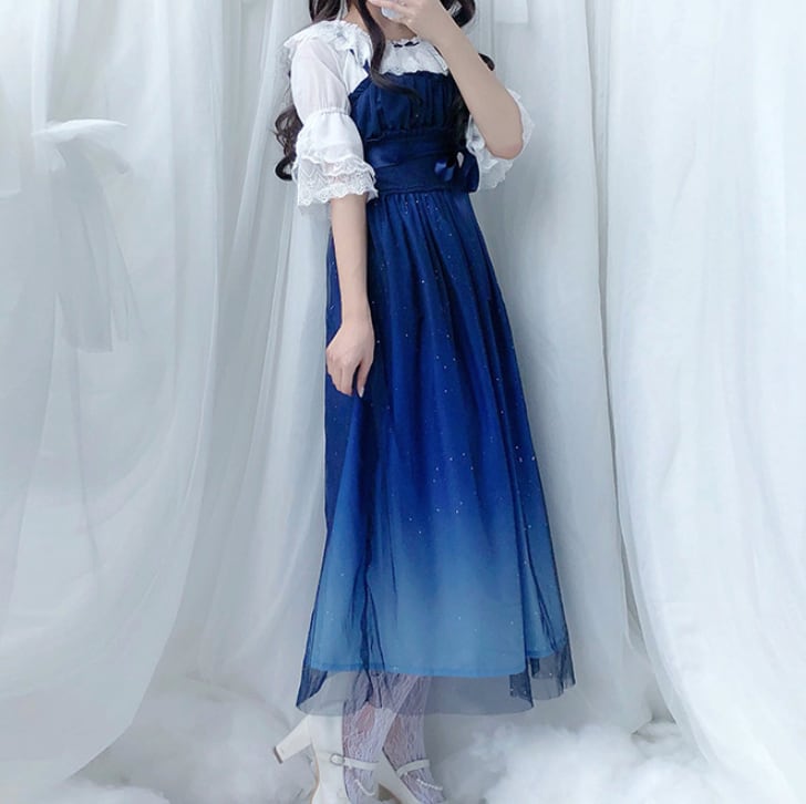 YUMEKAWA ♡ You can choose the length ♪ starry sky dress & chiffon blouse #set31