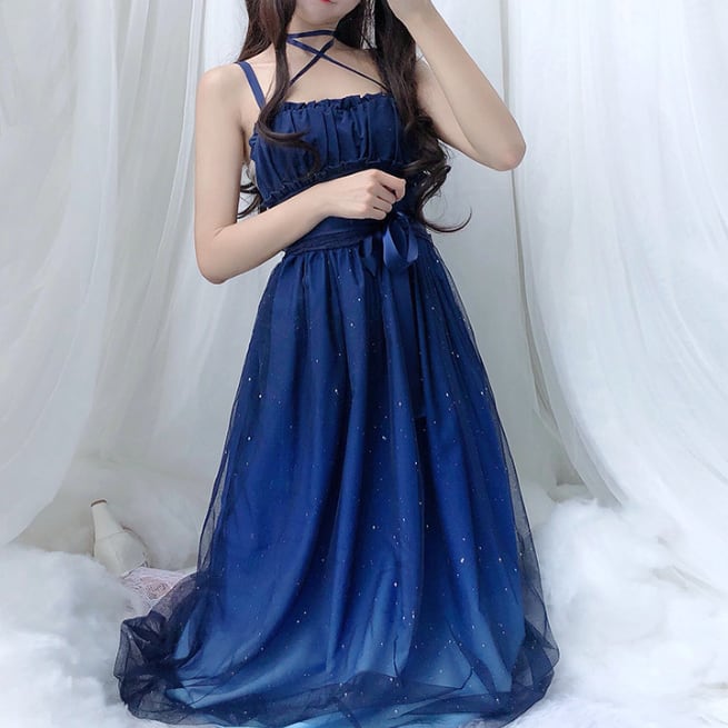 YUMEKAWA ♡ You can choose the length ♪ starry sky dress & chiffon blouse #set31