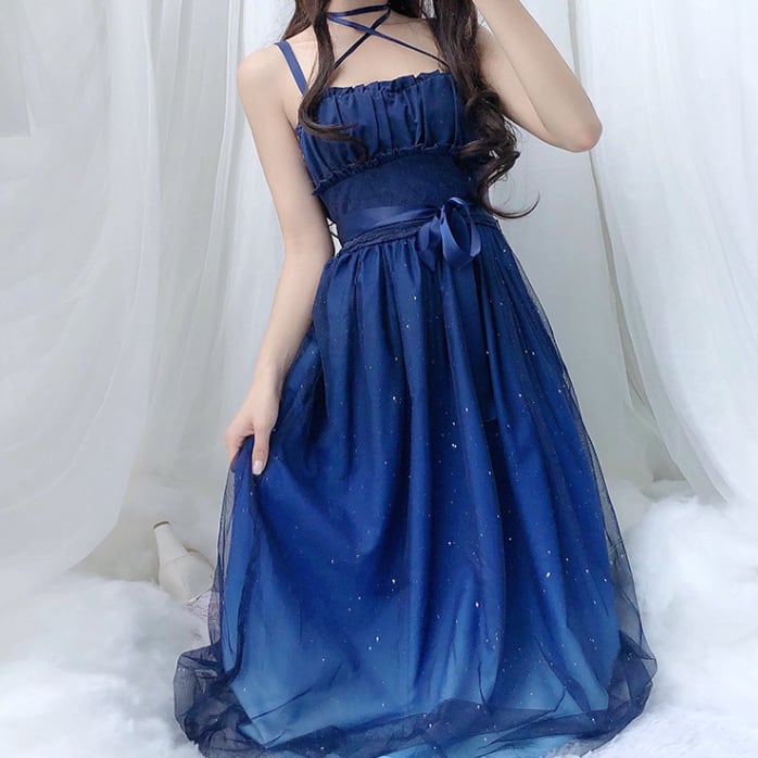 YUMEKAWA ♡ You can choose the length ♪ starry sky dress & chiffon blouse #set31