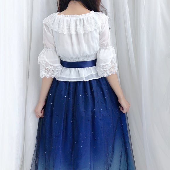 YUMEKAWA ♡ You can choose the length ♪ starry sky dress & chiffon blouse #set31