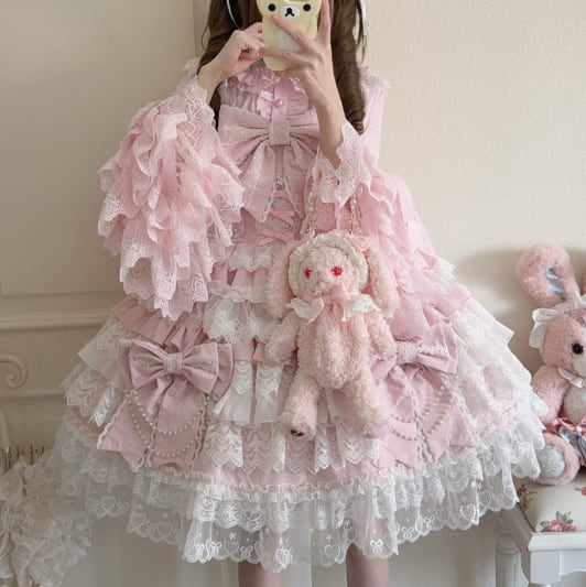 YUMEKAWA ♡ ( 4 colors ) blouse with bunny ears and Lolita jumperskirt #set33
