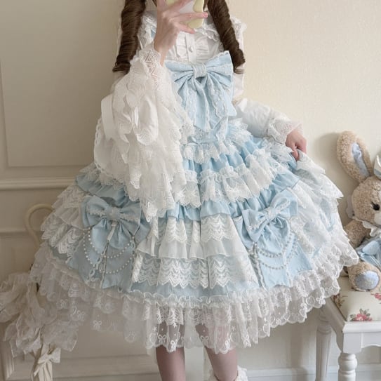 YUMEKAWA ♡ ( 4 colors ) blouse with bunny ears and Lolita jumperskirt #set33