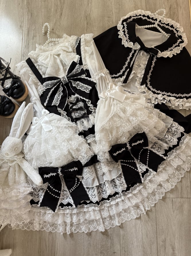 YUMEKAWA ♡ ( 4 colors ) blouse with bunny ears and Lolita jumperskirt #set33