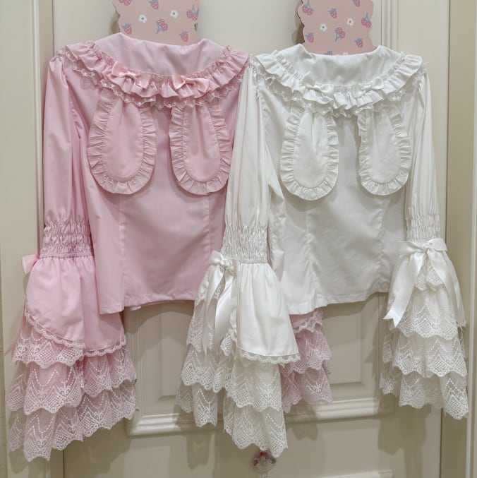 YUMEKAWA ♡ ( 4 colors ) blouse with bunny ears and Lolita jumperskirt #set33