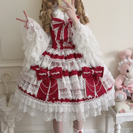 YUMEKAWA ♡ ( 4 colors ) blouse with bunny ears and Lolita jumperskirt #set33