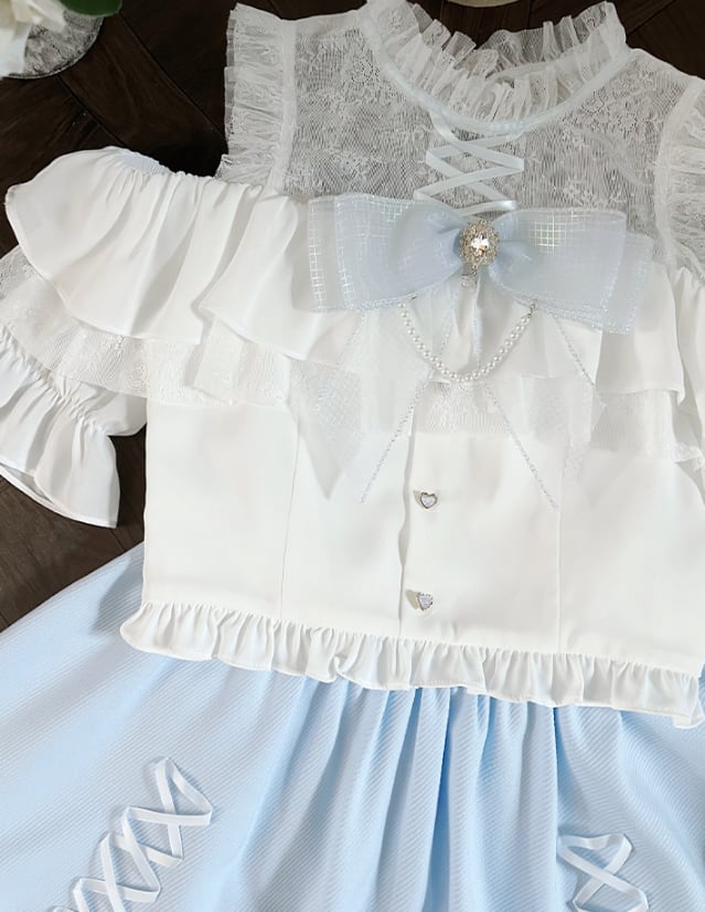 YUMEKAWA ♡ Laced up off the shoulder matching cloth with ribbon #set39