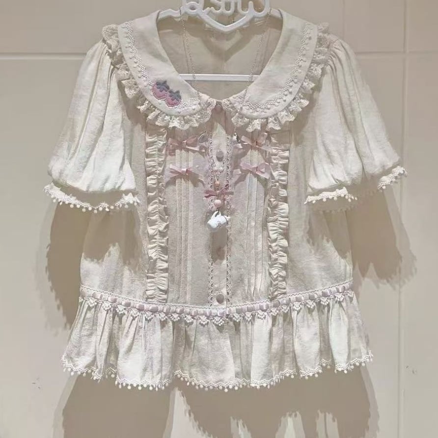 YUMEKAWA ♡ Strawberry jumperskirt & short sleeve blouse #set4