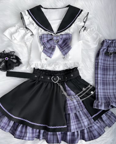 YUMEKAWA ♡ off the shoulder matching cloth with belt and chain #set45