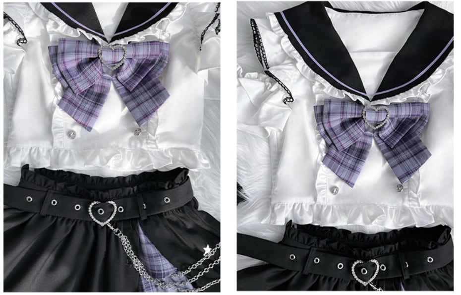 YUMEKAWA ♡ off the shoulder matching cloth with belt and chain #set45