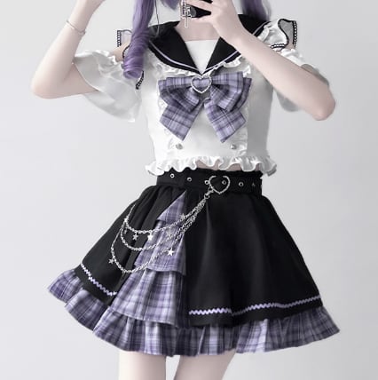YUMEKAWA ♡ off the shoulder matching cloth with belt and chain #set45