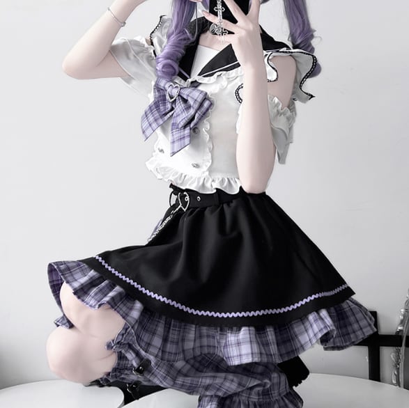 YUMEKAWA ♡ off the shoulder matching cloth with belt and chain #set45