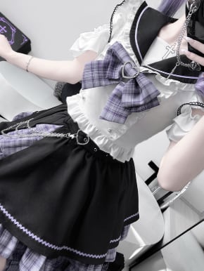 YUMEKAWA ♡ off the shoulder matching cloth with belt and chain #set45