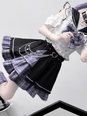 YUMEKAWA ♡ off the shoulder matching cloth with belt and chain #set45