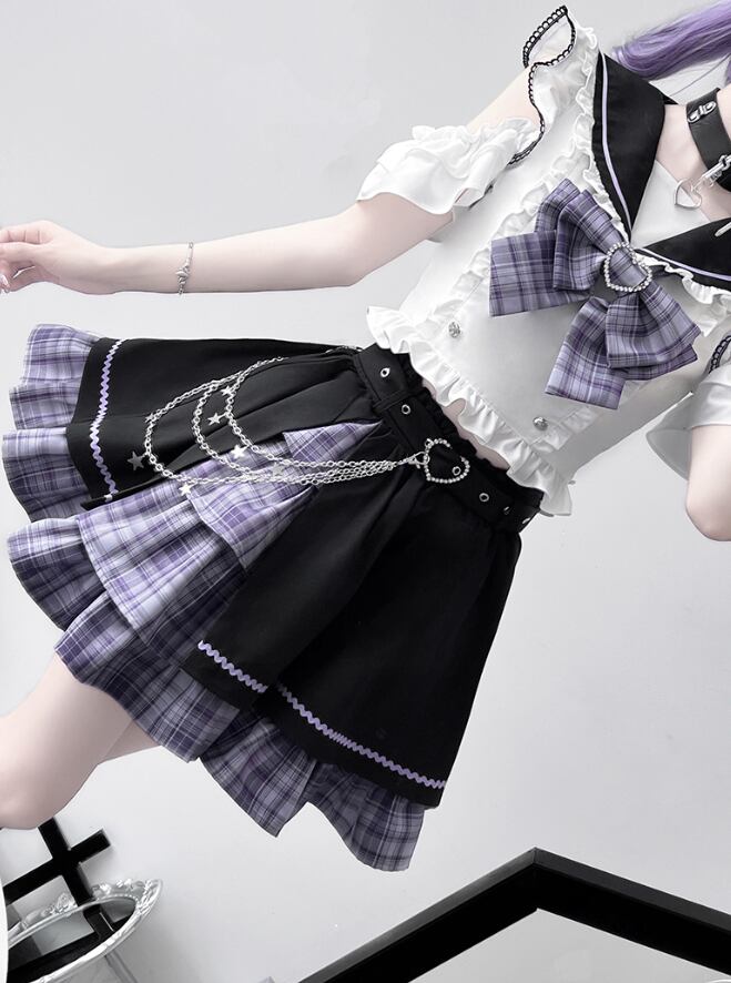 YUMEKAWA ♡ off the shoulder matching cloth with belt and chain #set45