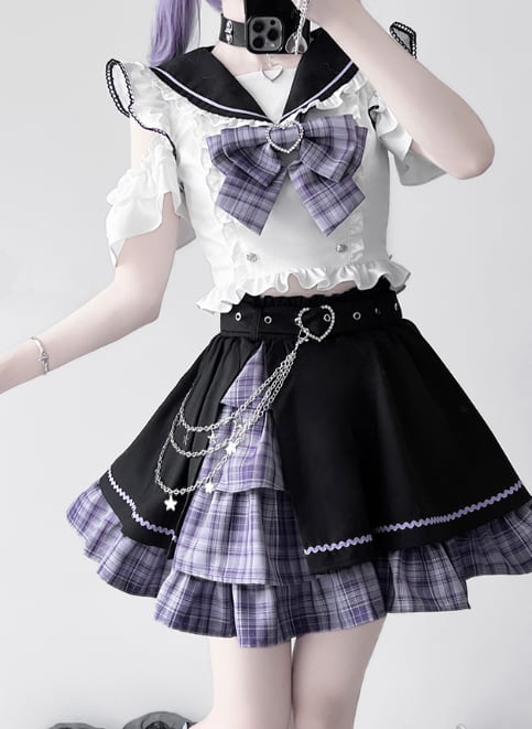 YUMEKAWA ♡ off the shoulder matching cloth with belt and chain #set45