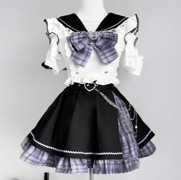 YUMEKAWA ♡ off the shoulder matching cloth with belt and chain #set45