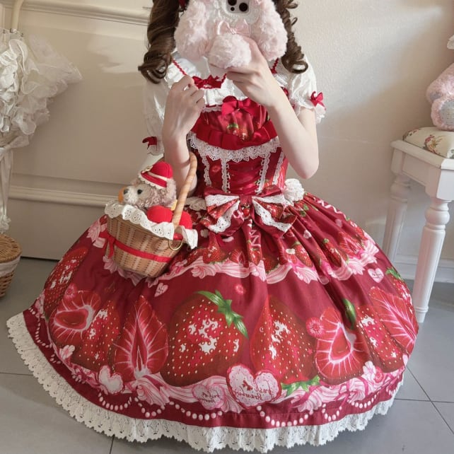 YUMEKAWA ♡ ( 4 colors ) Petite ribbon blouse and Lolita jumperskirt matching cloth #set46