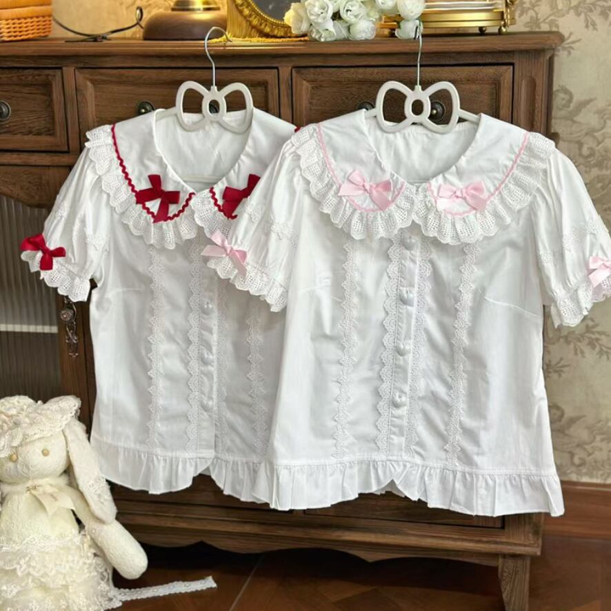 YUMEKAWA ♡ ( 4 colors ) Petite ribbon blouse and Lolita jumperskirt matching cloth #set46