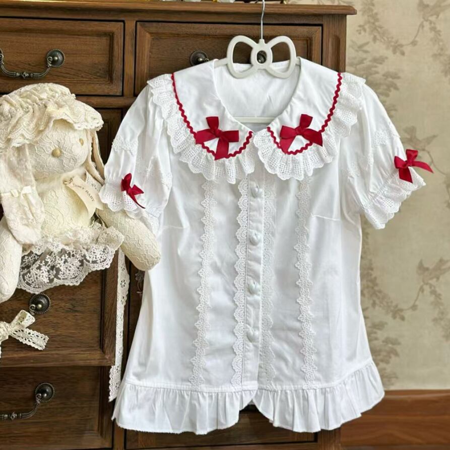 YUMEKAWA ♡ ( 4 colors ) Petite ribbon blouse and Lolita jumperskirt matching cloth #set46
