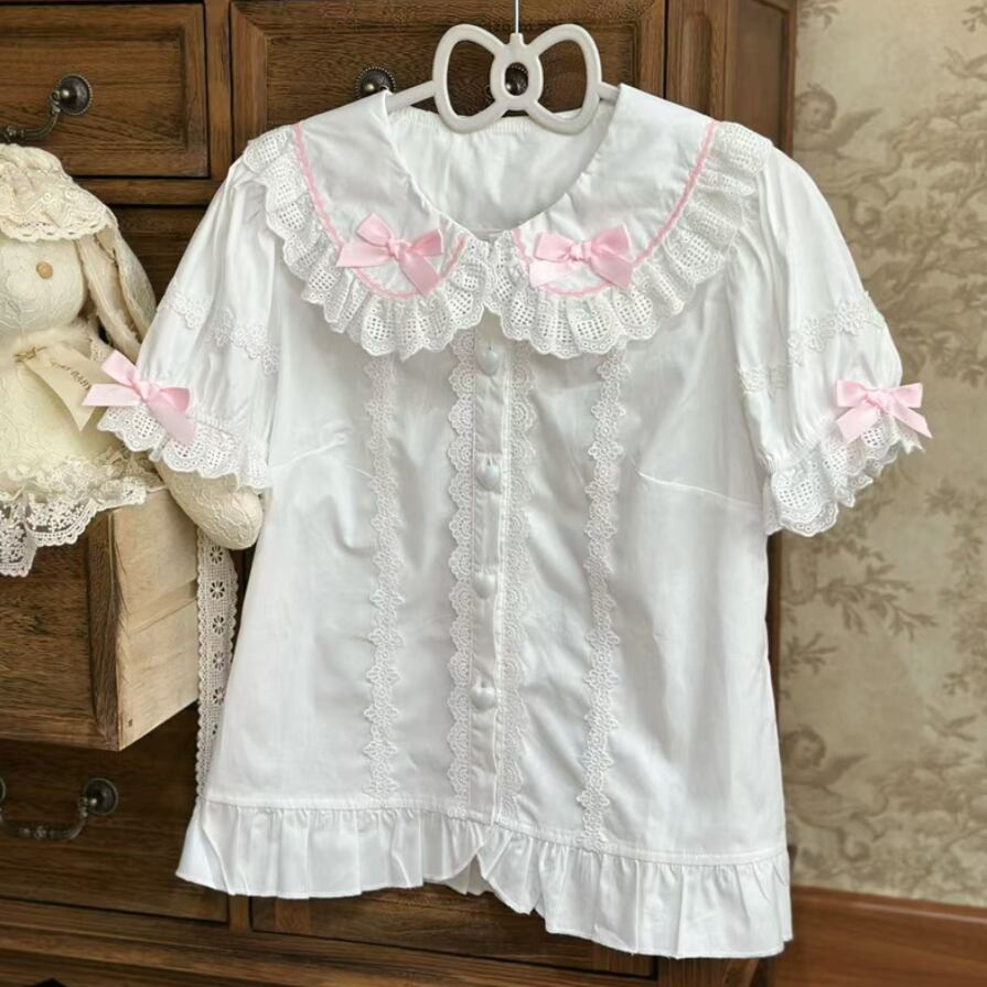 YUMEKAWA ♡ ( 4 colors ) Petite ribbon blouse and Lolita jumperskirt matching cloth #set46