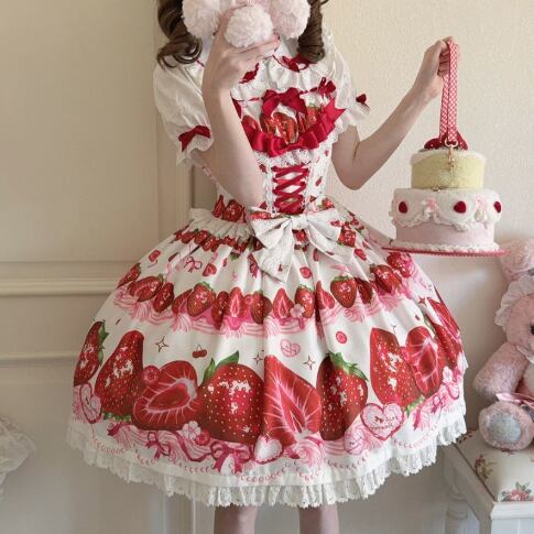 YUMEKAWA ♡ ( 4 colors ) Petite ribbon blouse and Lolita jumperskirt matching cloth #set46