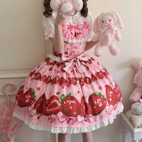 YUMEKAWA ♡ ( 4 colors ) Petite ribbon blouse and Lolita jumperskirt matching cloth #set46