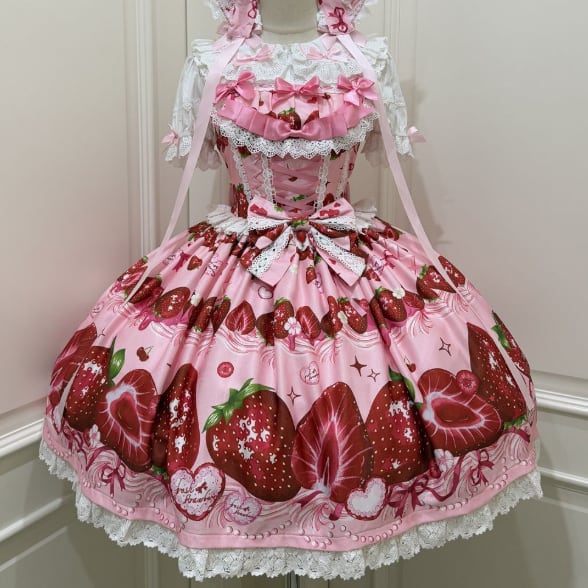 YUMEKAWA ♡ ( 4 colors ) Petite ribbon blouse and Lolita jumperskirt matching cloth #set46