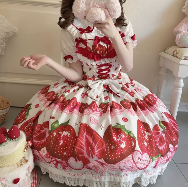 YUMEKAWA ♡ ( 4 colors ) Petite ribbon blouse and Lolita jumperskirt matching cloth #set46